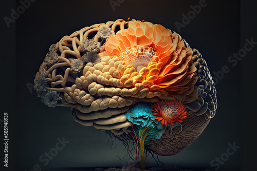 human brain as a tree with flowers concept of creativity  fresh ideas