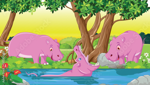 group of hippo in the park