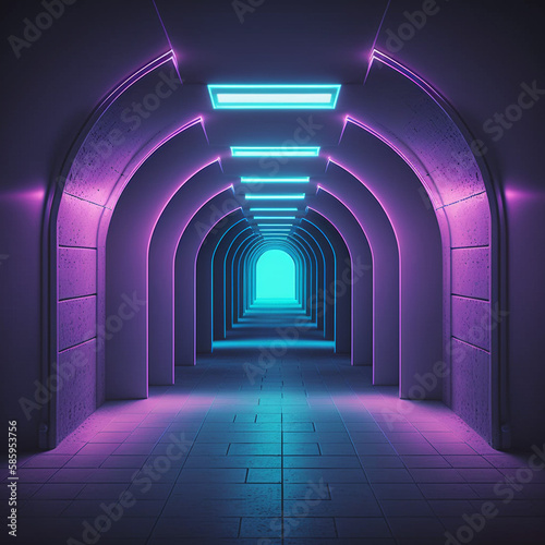 abstract tunnel background  tunnel of light  abstract blue tunnel  Neon Glowing Blue Purple Cyber Retro Sci Fi Futuristic Concrete Glossy Grunge Tunnel Underground Corridor Hallway Basement Hangar