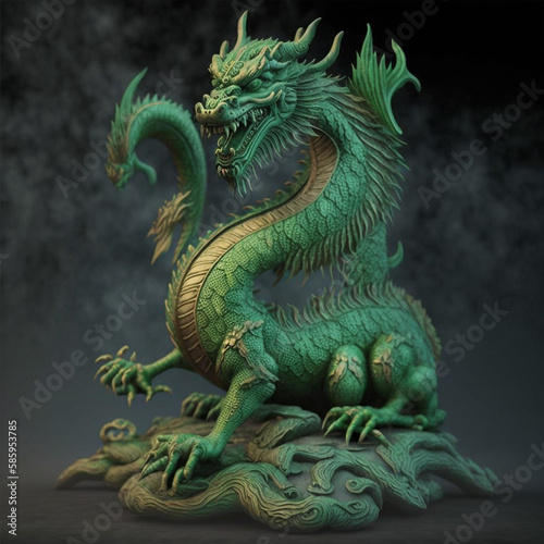 chinese dragon statue on green background, green dragon statue, chinese dragon statue, chinese dragon statue, green dragon statue, green dragon on black,  © Ivan