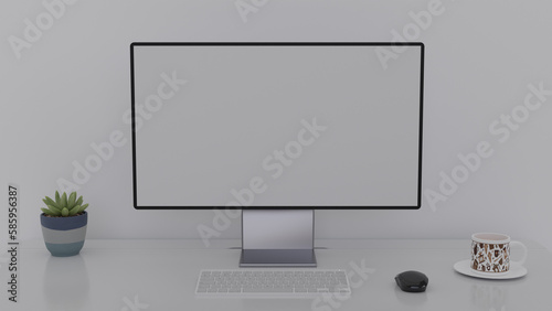 Design Desk Setup minimalist 3D rendering 