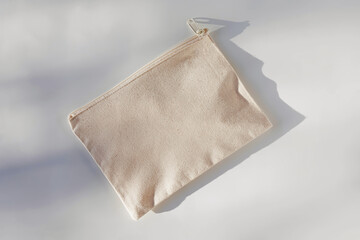 Canvas cosmetic bag mock-up in natural light