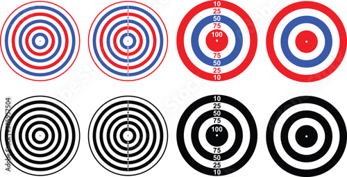 Color Bullseye Targets With and Without Numbers Clipart