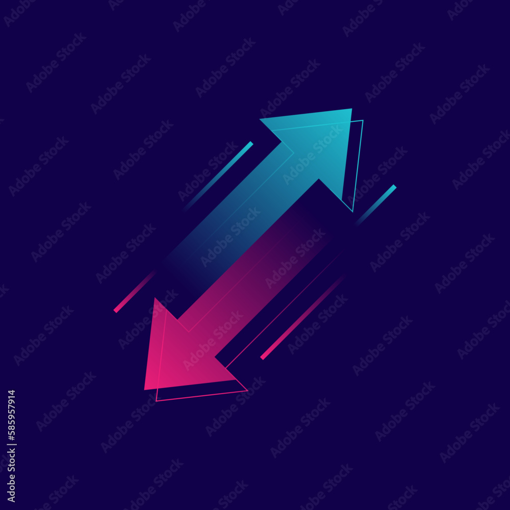 Up and down trend with arrows isolated on dark background. Two arrows ...
