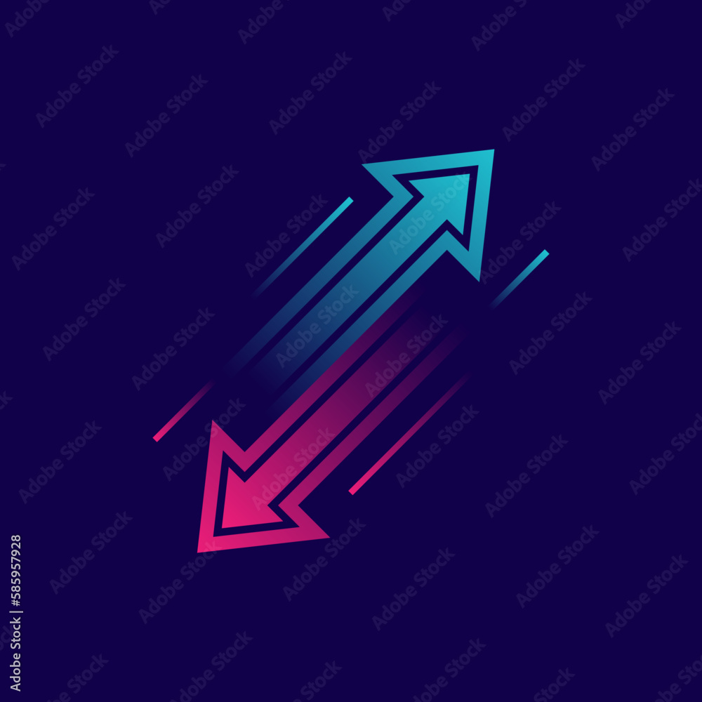 Up and down trend with arrows isolated on dark background. Two arrows with different directions up and down. Concept of stock exchange, trader profit and loss, rise and fall. Vector illustration Up and down trend with arrows isolated on dark background. Two arrows with different directions up and down. Concept of stock exchange, trader profit and loss, rise and fall. Vector illustration