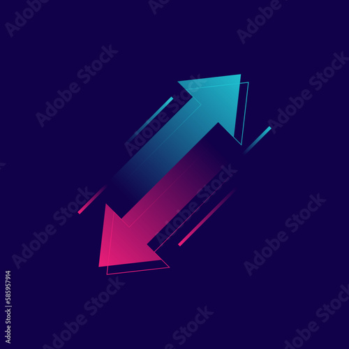 Up and down trend with arrows isolated on dark background. Two arrows with different directions up and down. Concept of stock exchange, trader profit and loss, rise and fall. Vector illustration