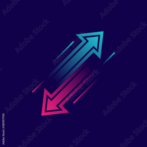 Up and down trend with arrows isolated on dark background. Two arrows with different directions up and down. Concept of stock exchange, trader profit and loss, rise and fall. Vector illustration