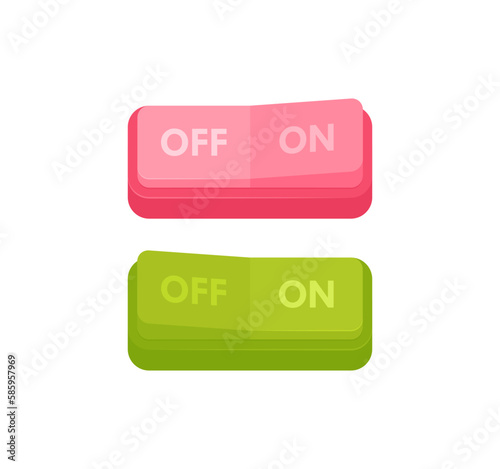 Turn on or off button set. Realistic toggle switch on or off. Switch for control electric light. Vector illustration