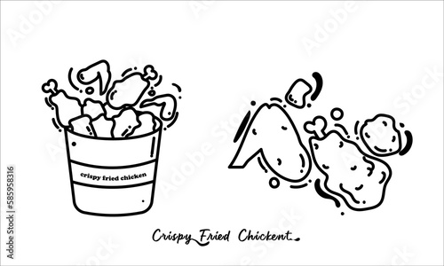 crispy fried chicken line art illustration