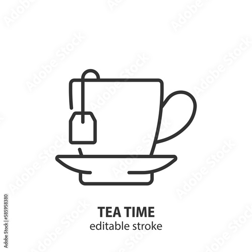 Tea cup and saucer line icon. Breakfast outline vector symbol. Editable stroke.