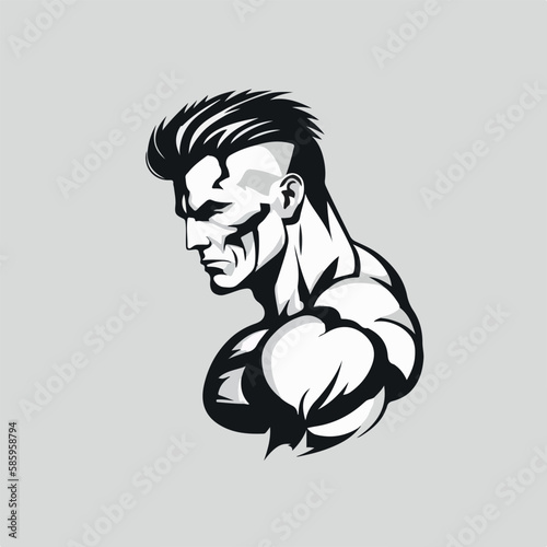 Fitness gym badge or emblem vector illustration. Man bodybuilder silhouette for t-shirt, print stamp. Retro logo design.