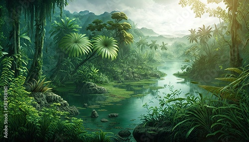 tropical rainforests of 10,000 BC were lush and verdant, with towering trees and abundant wildlife. Myriad of species, from colorful birds to exotic primates, thrived in canopy and understory layers. © bennymarty
