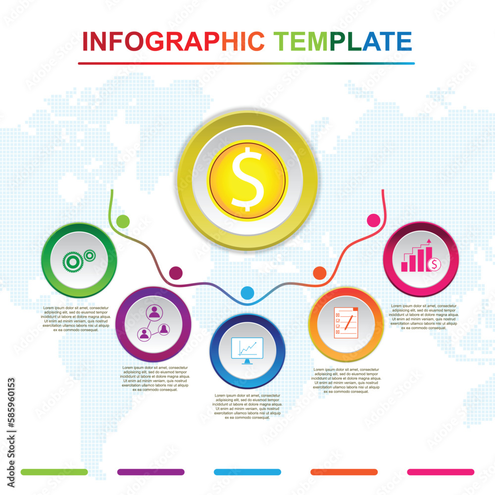 Colorful infographic template with six titles, Diagram with steps, business data presentation. Vector infographic. 