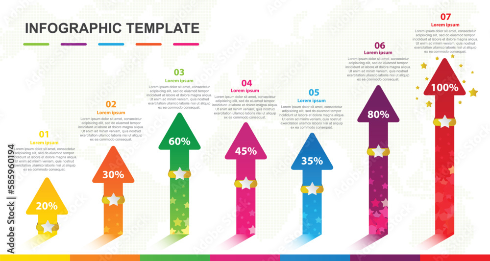 Infographic template for business. 7 Steps Modern Element with star in bar graph arrow, presentation vector infographic. Infographic template for business. 7 Steps Modern Element with star in bar graph arrow, presentation vector infographic.