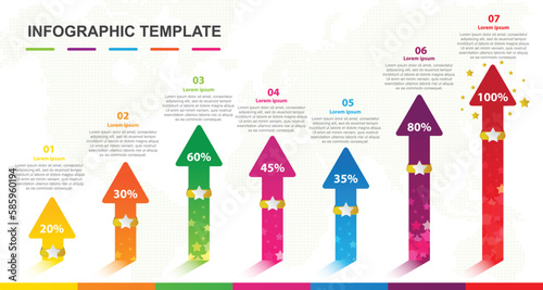 Infographic template for business. 7 Steps Modern Element with star in bar graph arrow, presentation vector infographic.