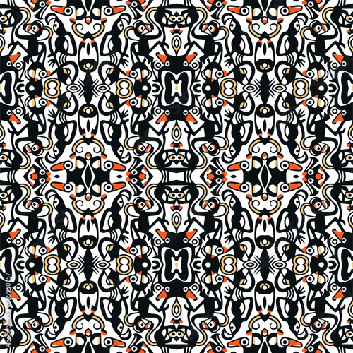 Seamless ethnic black, white and red pattern, african seamless print