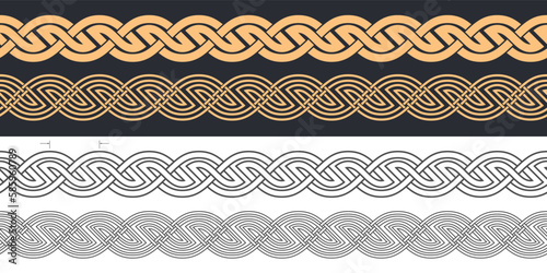 Celtic knot braided frame border ornament. Seamless ribbon.