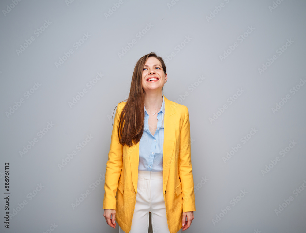 Business woman wearing yellow jacket isolated portrait. Business woman wearing yellow jacket isolated portrait.