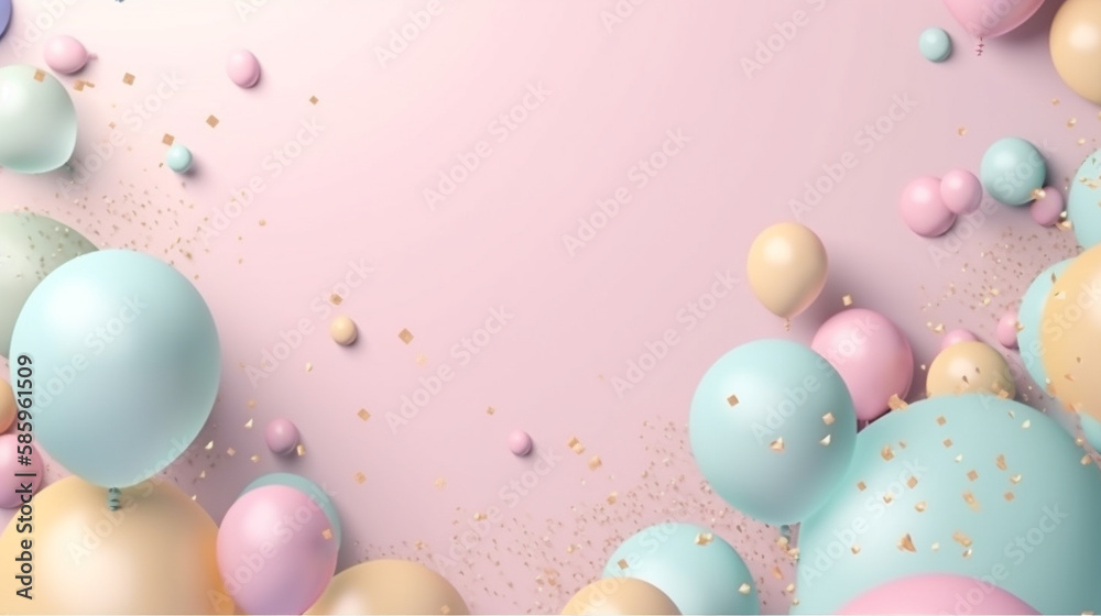 Pastel Pink Background with Pastel Balloon Drop