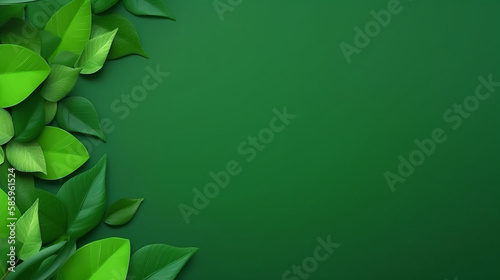 Green Background with Bright Green Leaves Edge Border
