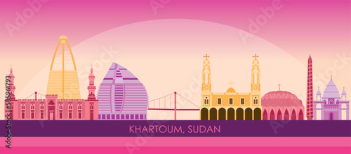 Sunset Skyline panorama of city of Khartoum, Sudan - vector illustration