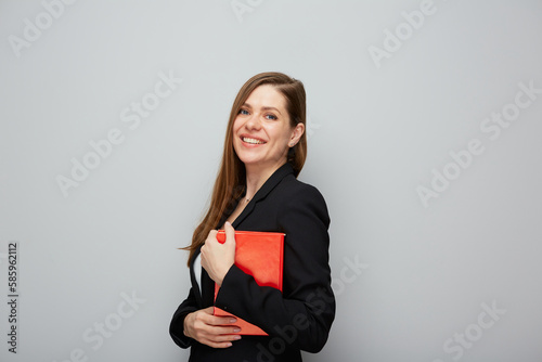 Portrait of smiling girl student or woman teacher.