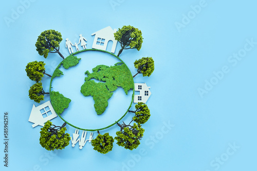 Fototapeta Naklejka Na Ścianę i Meble -  Earth day concept. Earth map shapes with trees