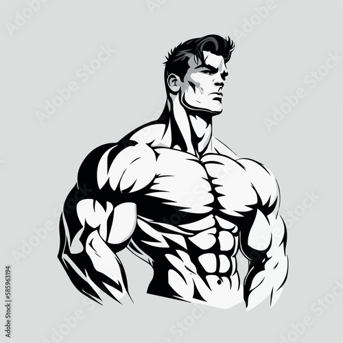 Fitness gym badge or emblem vector illustration. Man bodybuilder silhouette for t-shirt, print stamp. Retro logo design.