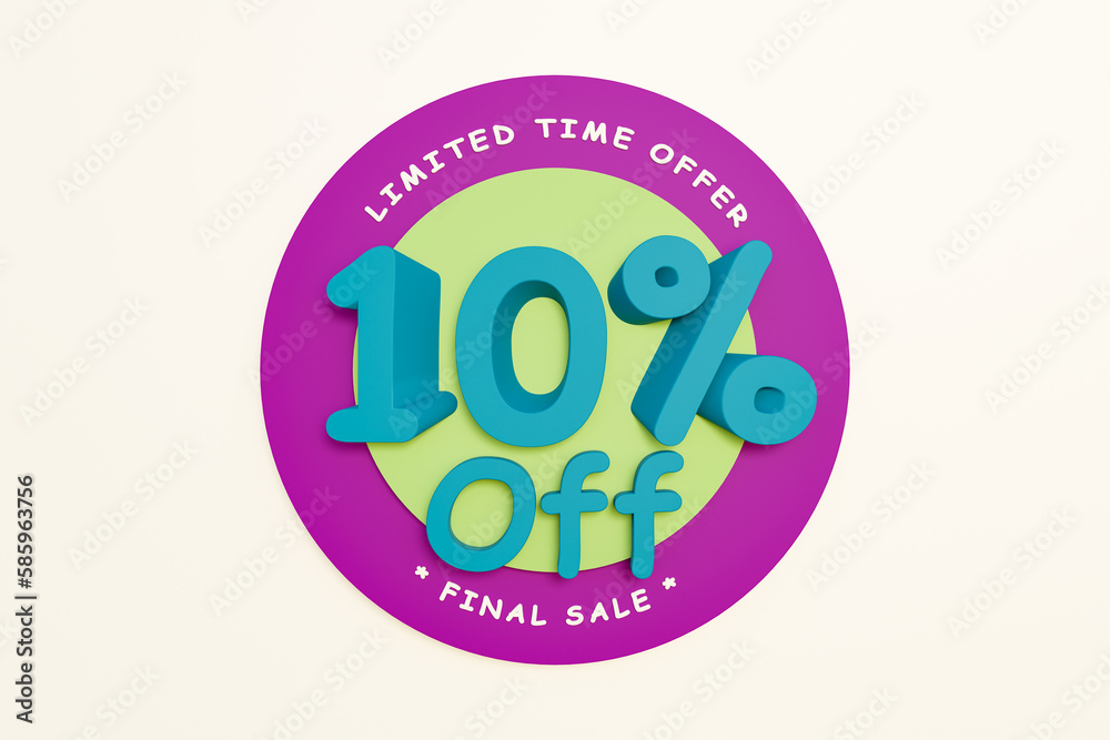 10% off, sale and retail marketing. Sale, promotion, ten percent discount, shopping event and special offer sign. Retail, online store and shopping activity to safe money. 3D illustration 10% off, sale and retail marketing. Sale, promotion, ten percent discount, shopping event and special offer sign. Retail, online store and shopping activity to safe money. 3D illustration