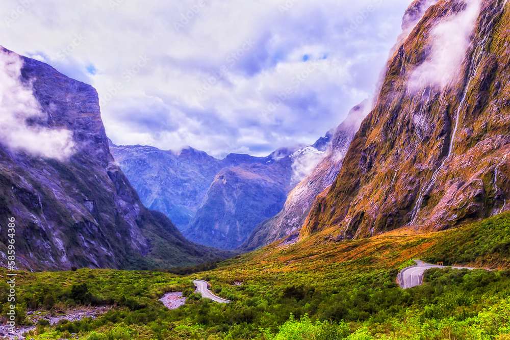 NZ Milford Sound Vale Road clouds