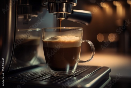 Coffee maker with cup of cappuccino  coffee machine  close-up view of coffee cup  Generative AI 