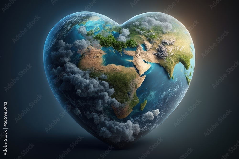 Fototapeta premium Planet earth in heart shape, earth day, Generative AI