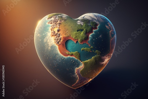 Fototapeta Naklejka Na Ścianę i Meble -  Planet earth in heart shape, earth day, Generative AI
