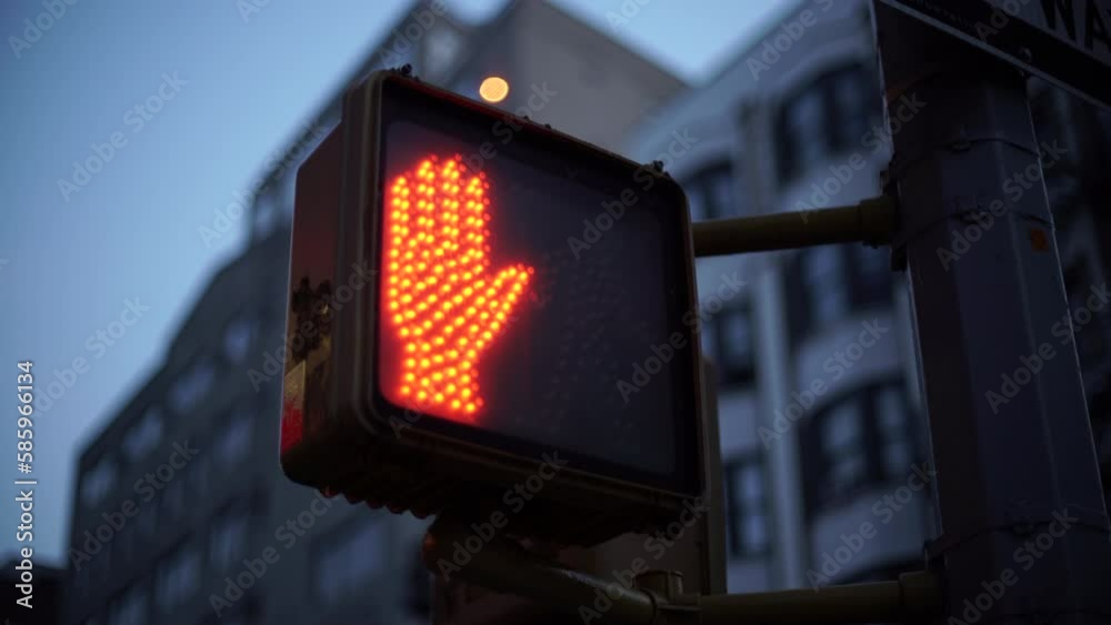 Downtown NYC Crosswalk pedestrian sign at dawn