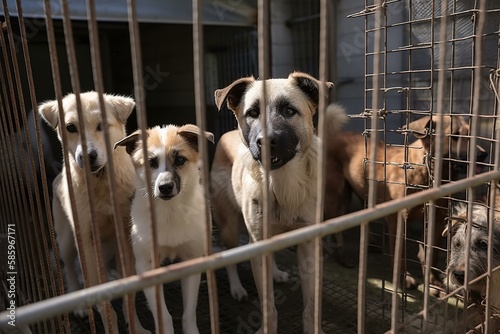 Caged stray dogs at a local kennel. Ai generated. © Joaquin Corbalan