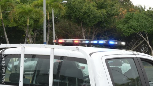 Dominician republic police car stands on the road in Santo Domingo photo