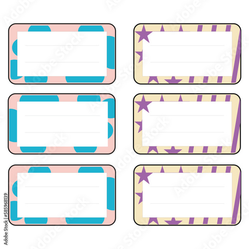 Set of blank note papers in pastel colors. Vector illustration. Sticker templates, name tags, book name labels, labels marking the ownership of an item.