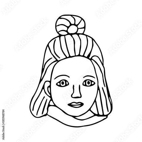 Beautiful hand-drawn vector illustration of heads of a young sad woman isolated on a white background