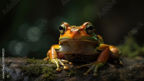 Frog on a mossy tree on a wet day Generative AI