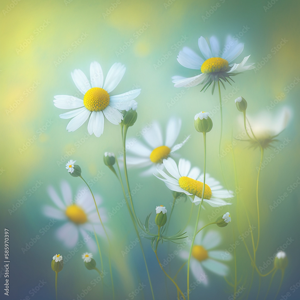 delicate white small daisies. summer flowers. generative ai	
