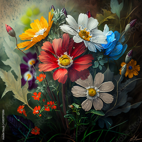 bright summer colorful flowers for design, generative ai	
 photo