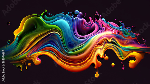 Multi-colored abstract liquid wave with black background.