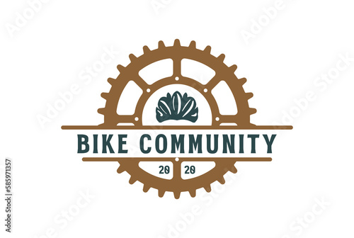 Vintage Bike Gear and Helmet for Bicycle Cycling Sport Club Community Logo Design
