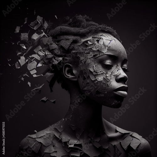 Conceptual image showing trauma and racism in Black woman. Generative AI. 