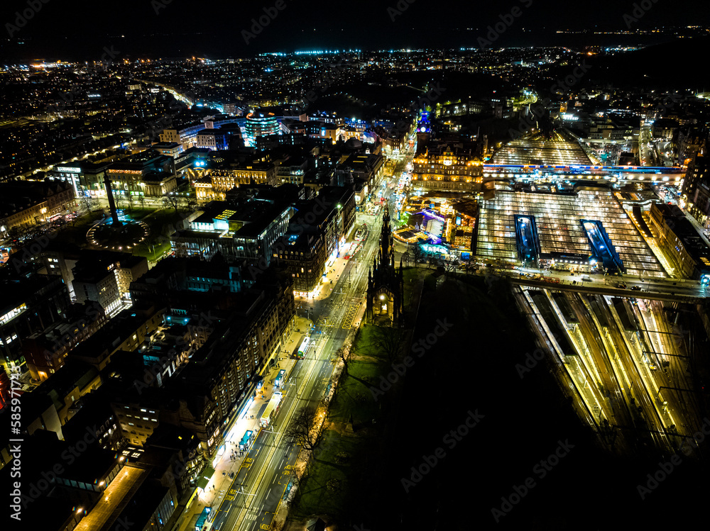 Aerial view of Edinburgh castle in the night Aerial view of Edinburgh castle in the night