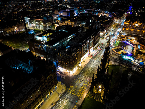 Aerial view of Edinburgh castle in the night