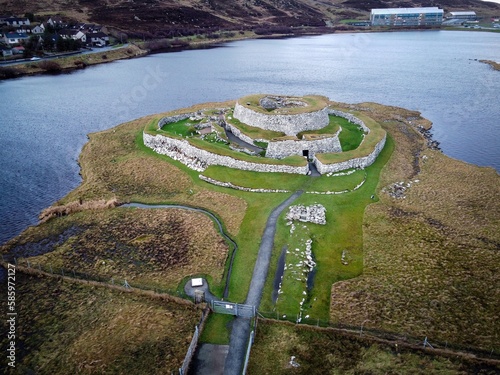 Broch of Clickimin neolithic tower view in Lerwick, Shetland Islands, Scotland
