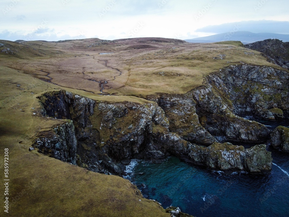 Hillswick cape aerial view, Shetland Islands, Scotland