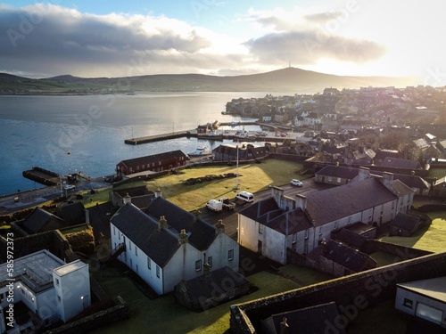 Lerwick town historical center by sunny winter morning, Shetland Islands, Scotland  photo