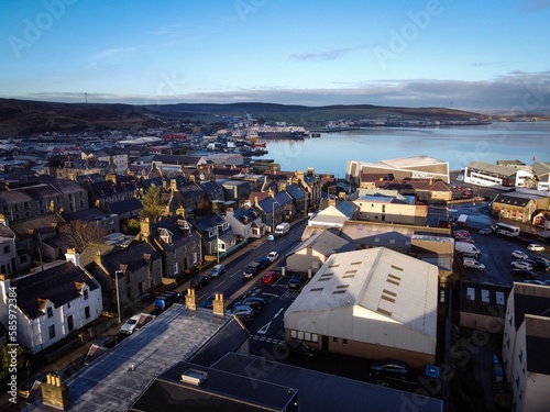 Lerwick town historical center by sunny winter morning, Shetland Islands, Scotland 